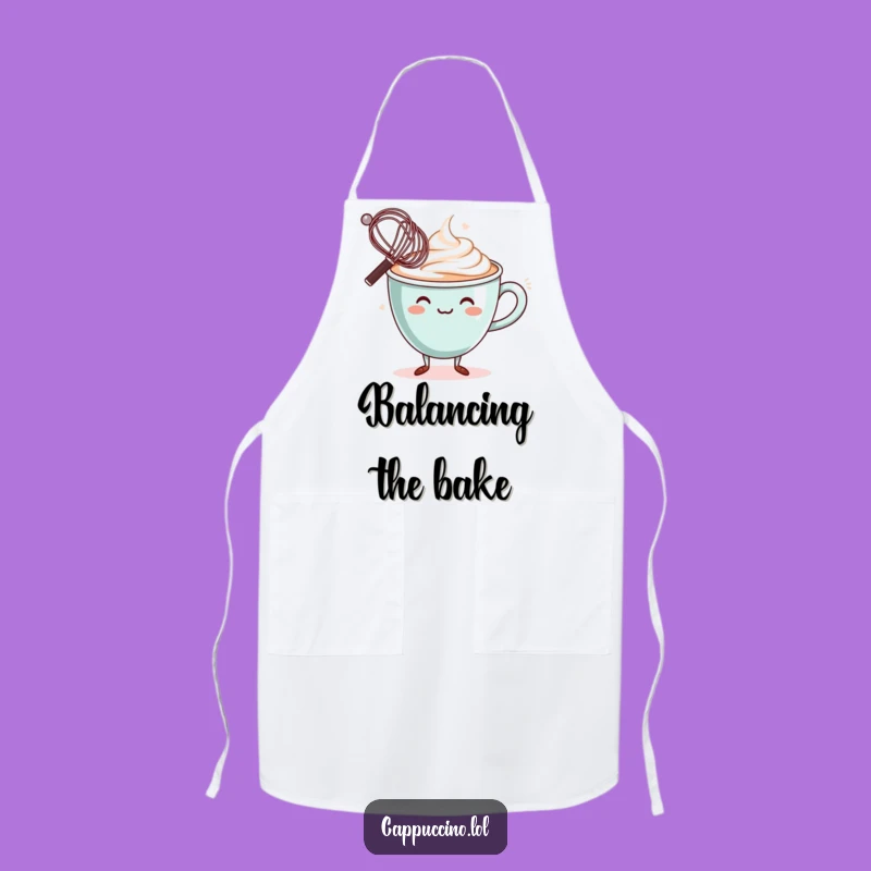 Funny Balancing Apron: Wobbly Cappuccino Cup Character Whisk Kitchen Wear