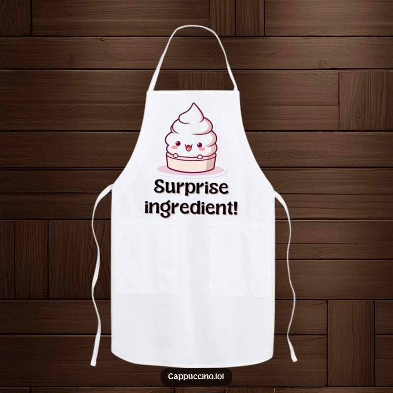Funny Frothy Lid Surprise Apron with a playful character popping up in shock, perfect for a cheerful and mess-free kitchen.