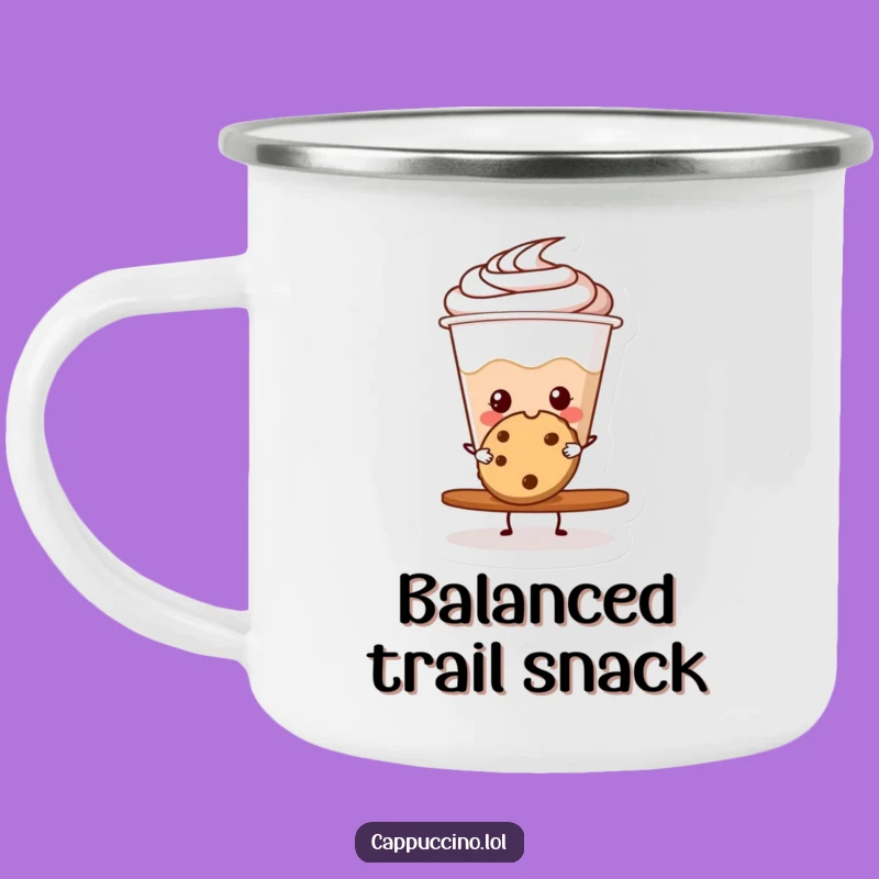 Funny Cappuccino Cookie Balance Camping Mug - Adventure with Humor!