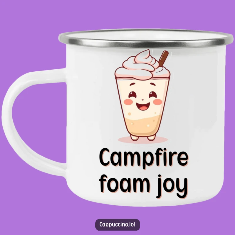 Funny Camping Mug: Cheerful Cappuccino Smile - Outdoor Coffee Gift