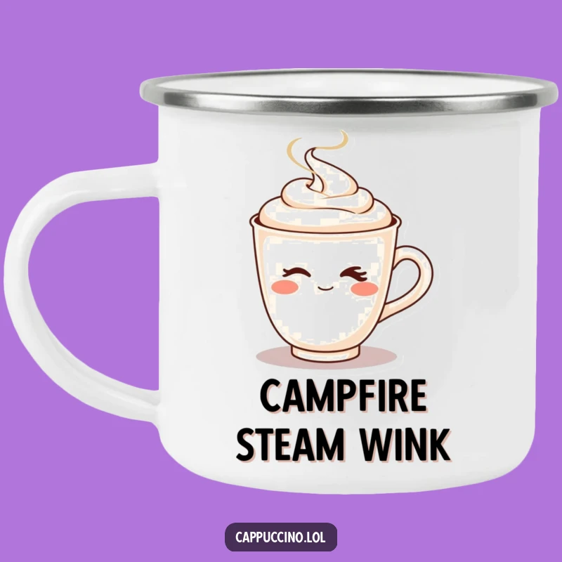Funny Cappuccino Wink Camping Mug: Playful Sips Outdoors!