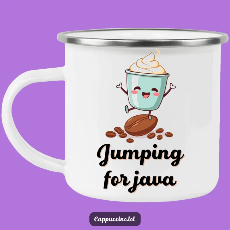 Funny Cappuccino Cup Enamel Camping Mug - Adventure & Coffee Gift