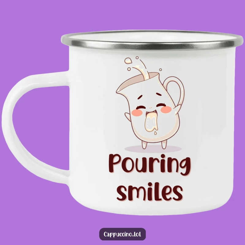 Funny Milk Pitcher Giggles Camping Mug: Mischievous Character, Outdoor Gift