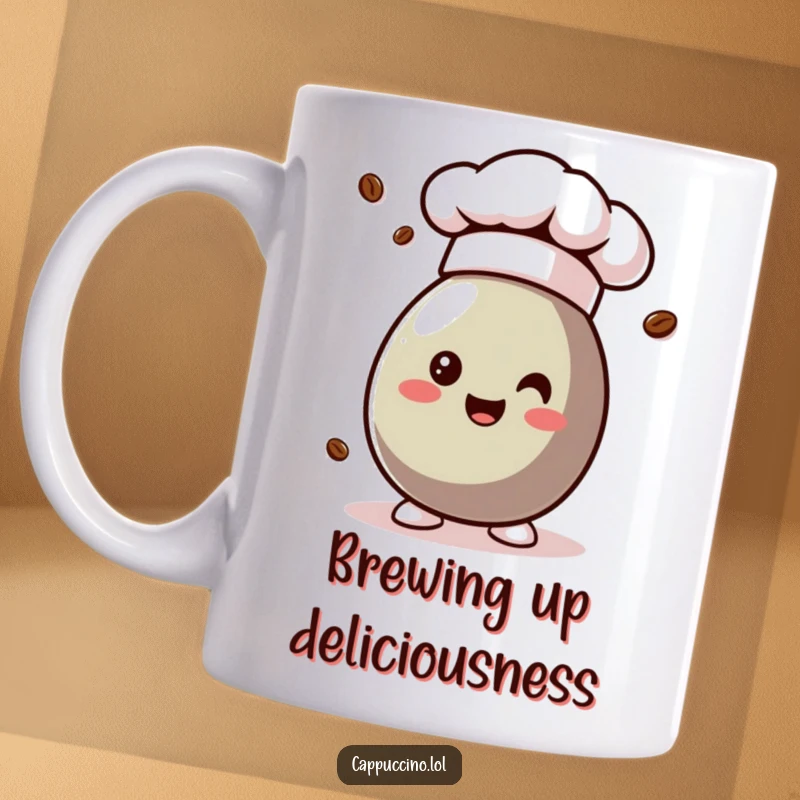 Funny coffee bean character wearing a mini chef hat, ready to brew up some deliciousness.