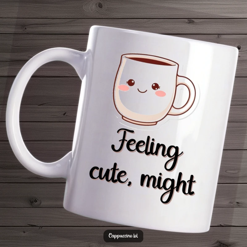 Funny Cheerful Mug Character Mug with a blushing face and a cheeky grin, radiating playful charm and warmth.