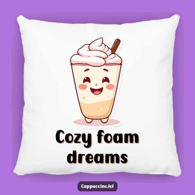 Funny Pillow: Cheerful Cappuccino Smile - Cozy Comfort Gift