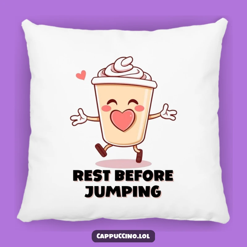 Funny Cappuccino Jumping Jacks Pillow: Soft Coffee Cup Character Foam Heart Cushion