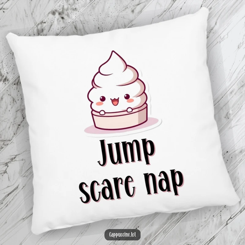 Funny Frothy Lid Surprise Pillow with a playful character popping up in shock, adding comfort and humor to any room.
