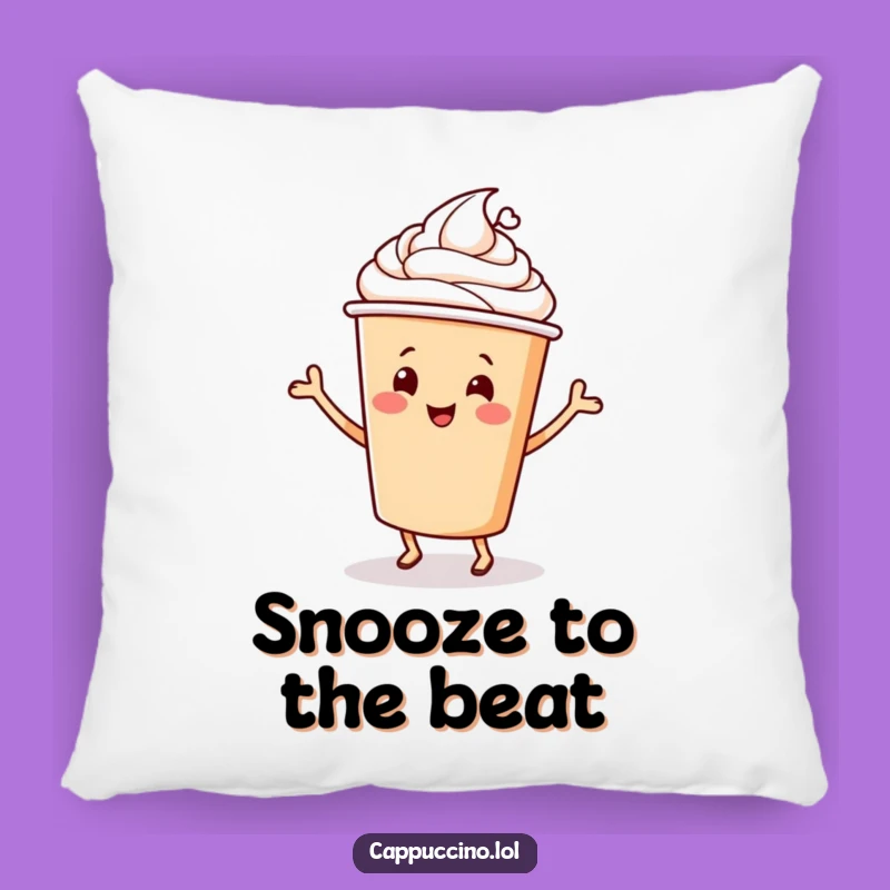 Funny Cappuccino Dance Pillow: Cheery Coffee Cup Character Comfort & Joy