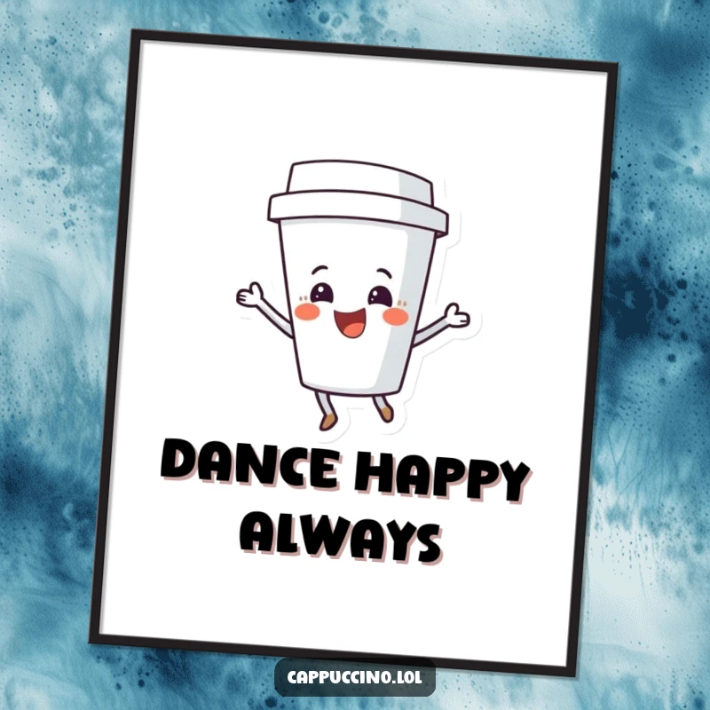 Funny Coffee Cup Shimmy Digital Art Print of a delighted character dancing, ready to bring animated joy to any digital display or print.