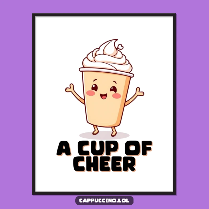 Funny Cappuccino Dance Digital Art: Cheery Coffee Cup Character - Instant Art