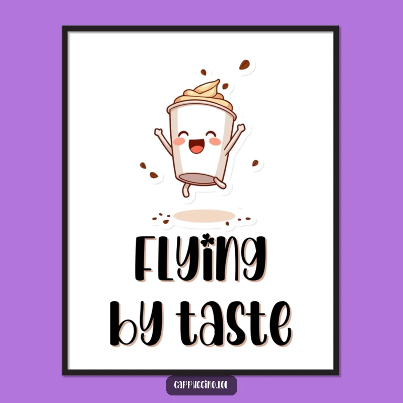 Funny Somersault Digital Print: Playful Cappuccino Cup Character Coffee Powder Art