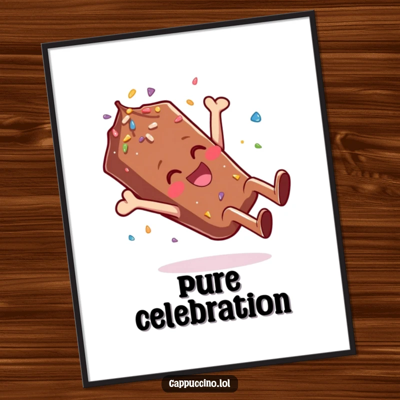 Funny Digital Art Print of a giggling chocolate sprinkle character doing a celebratory somersault, bringing whimsical fun to any room.