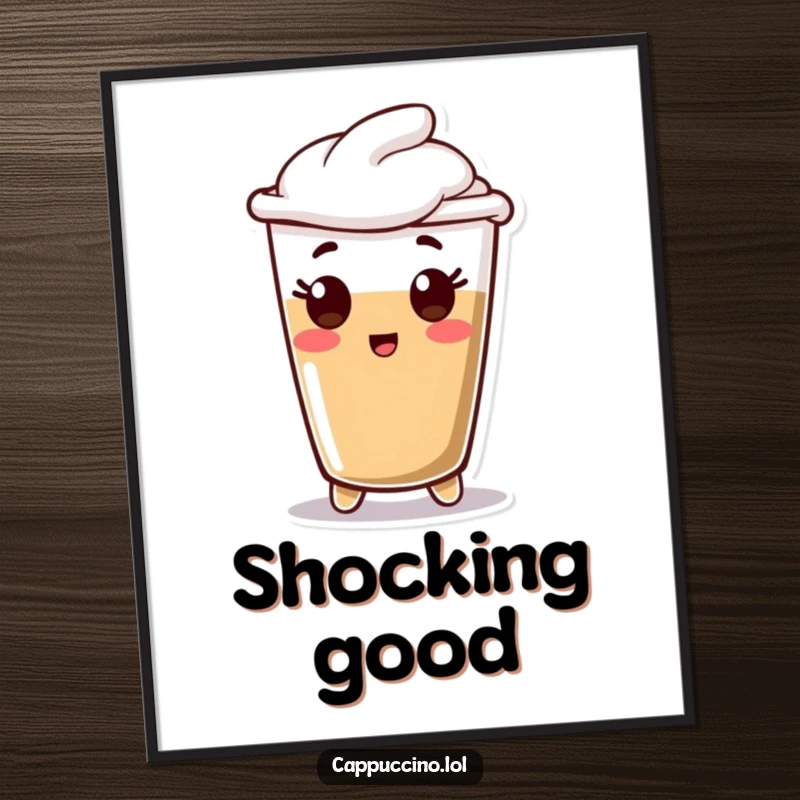 Funny Digital Art Print of a happy espresso shot character with wide, surprised eyes, ideal for humorous and energetic wall decor.