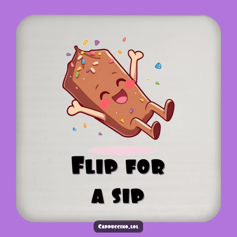 Funny Giggling Sprinkle Coaster: Chocolate Somersault Character - Drink Protector