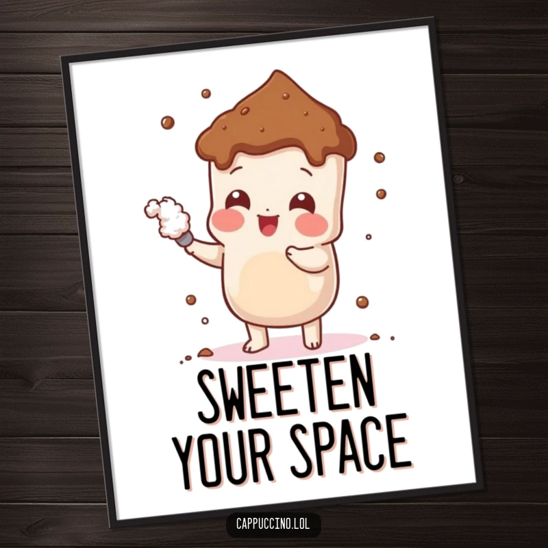 Funny Cheerful Cocoa Poster showcasing a playful cocoa powder character dusting itself with a cheerful and lighthearted action, adding sweet art.