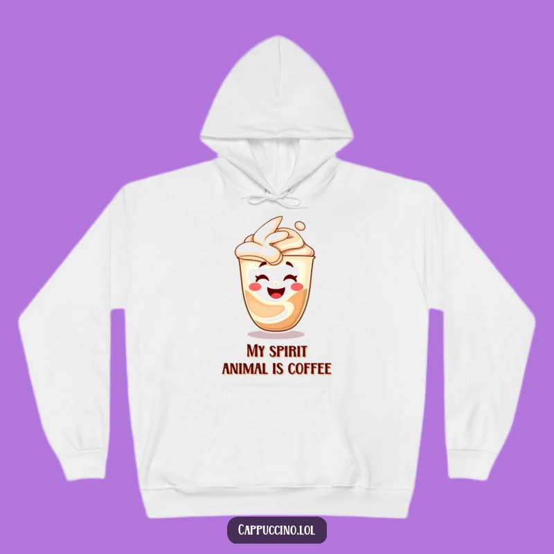 Cozy Funny Cappuccino Swirl Hoodie: Laughing Face Character, Warm Gift