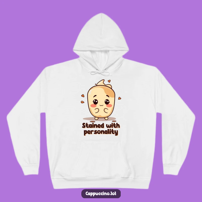 Cozy Funny Espresso Stain Hoodie: Silly Face Character, Warm Gift