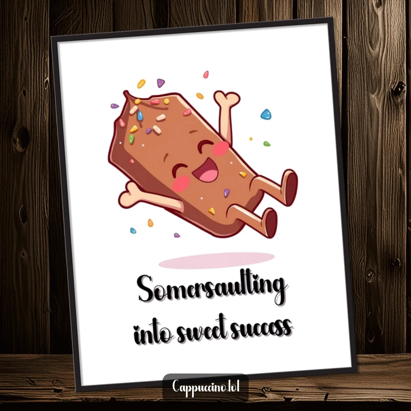 Funny Free Printable Wall Art: A giggling chocolate sprinkle character doing an energetic celebratory somersault, full of life.