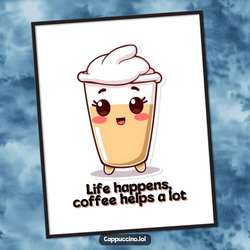 Funny Free Printable Wall Art: An espresso shot character with a comically surprised expression, bursting with personality and caffeine energy.