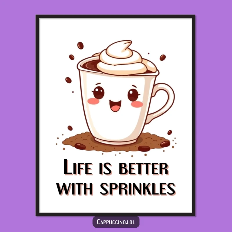 Free Printable Wall Art: Sprinkling Cappuccino Cup - Funny Downloadable Coffee Art!