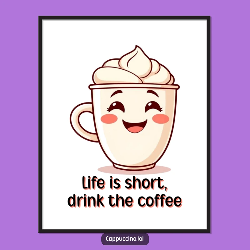 Free Printable Wall Art: Cappuccino Cup's Cheerful Cheer, Whimsical Downloadable Decor