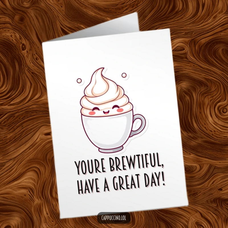 Funny Free Printable Birthday Card with a joyful milk froth character swirling happily in a coffee cup, ready to celebrate.