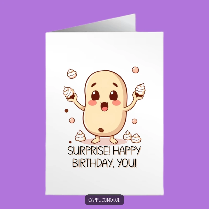 Free Printable Funny Birthday Card: Surprised Bean Juggling, Hilarious Downloadable Gift