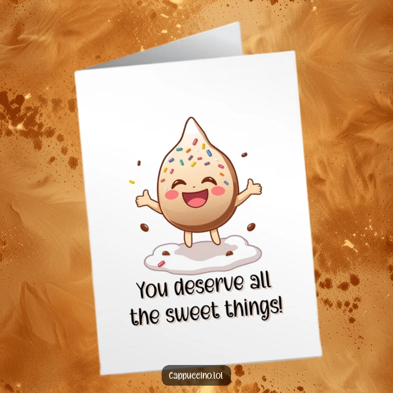 Funny Free Printable Congratulations Card: A chocolate sprinkle character gleefully bouncing on foam, sharing in the excitement of success.