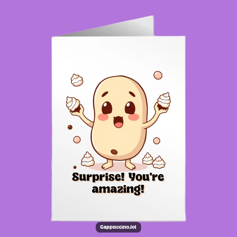 Free Printable Congrats Card: Surprised Bean Juggling, Witty Downloadable Gift