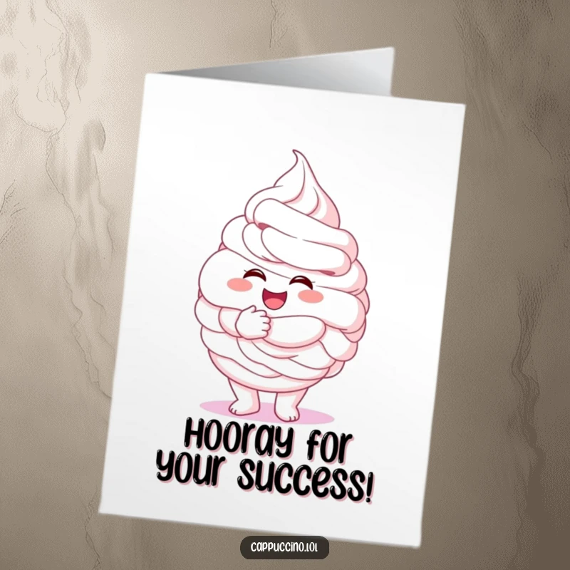 Funny Free Printable congratulations card: A happy whipped cream character offers a big, fluffy hug for achievements.