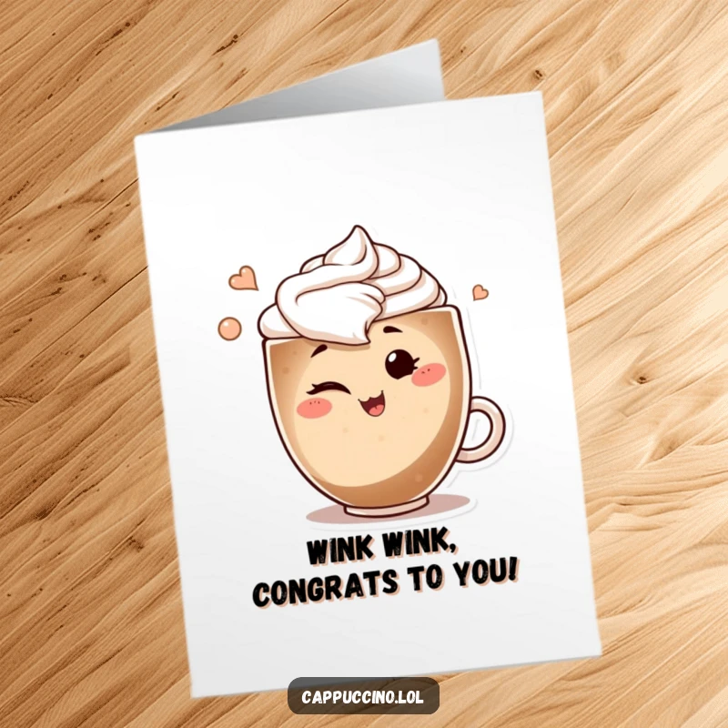 Funny Free Printable Congratulations Card: A smiling cappuccino art swirl character winking playfully to congratulate.