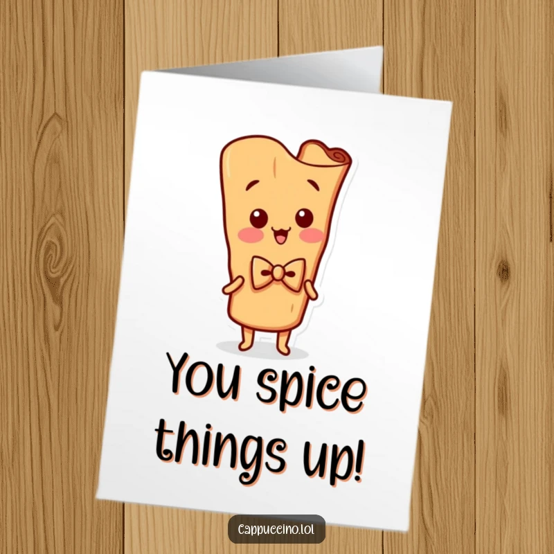 Funny Free Printable Congratulations Card: A dapper cinnamon stick character in a bowtie, wiggling with celebratory excitement.