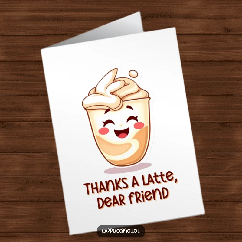 Funny Free Printable thank you card: A joyful coffee swirl character is caught mid-laugh, perfect for thanks.