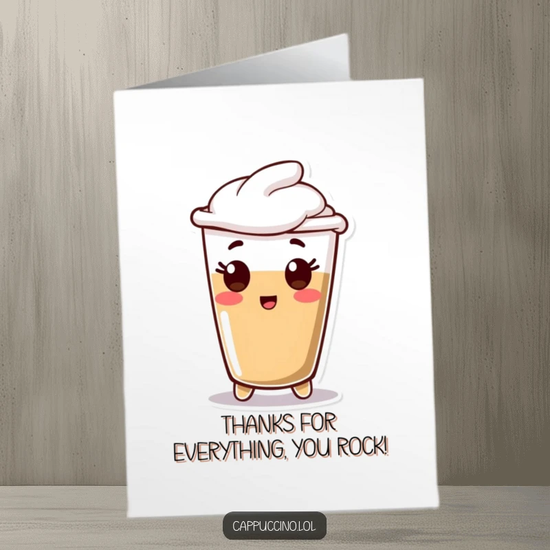 Funny Free Printable Thank You Card: An espresso shot character with an astonished face, conveying deep thanks with a comical expression.