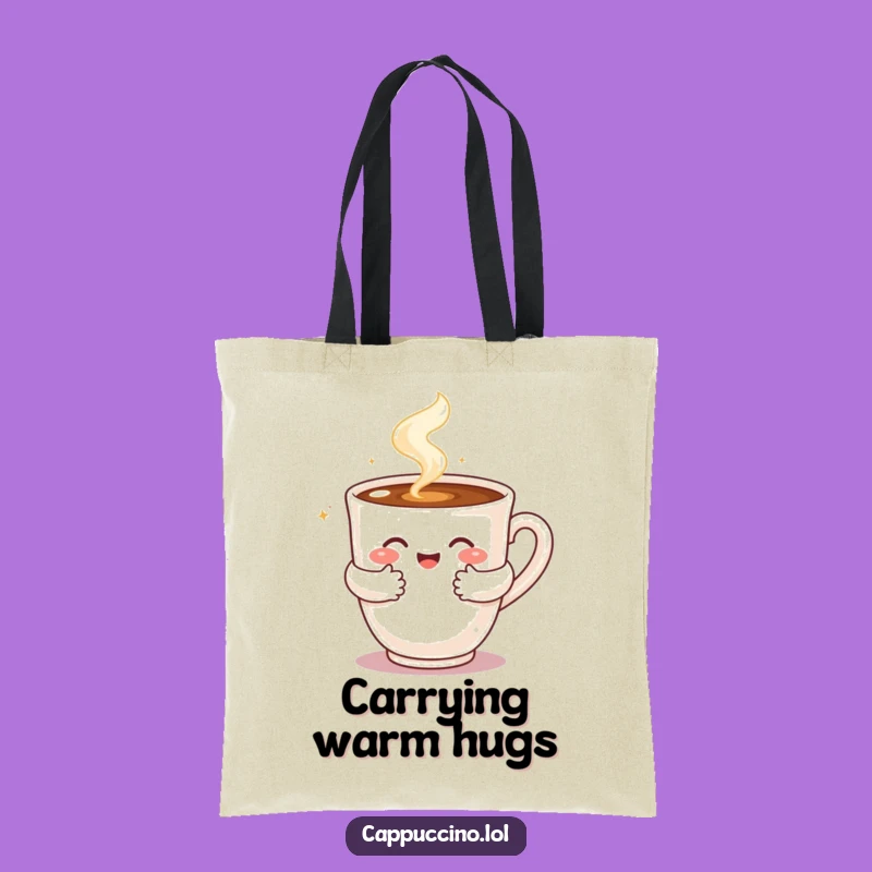 Funny Cappuccino Hug Tote: Carry Comfort with a Steaming Coffee Character Gift