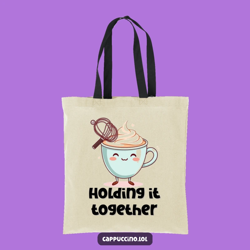 Funny Balancing Tote Bag: Durable Wobbly Cappuccino Cup Character Whisk Carryall