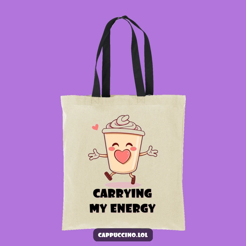 Funny Cappuccino Jumping Jacks Tote Bag: Durable Coffee Cup Character Foam Heart Carryall