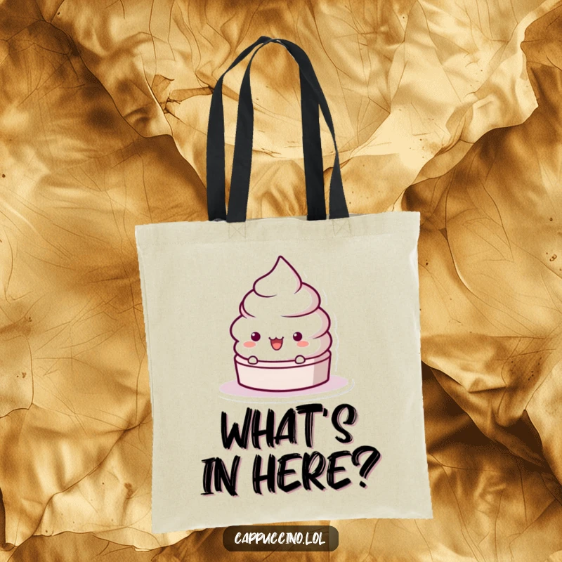 Funny Frothy Lid Surprise Tote Bag with a playful character emerging in shock, perfect for carrying essentials with humor.